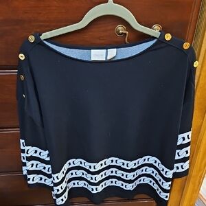 Chico's Blue and Black Embellished 3/4 Sleeve Blouse